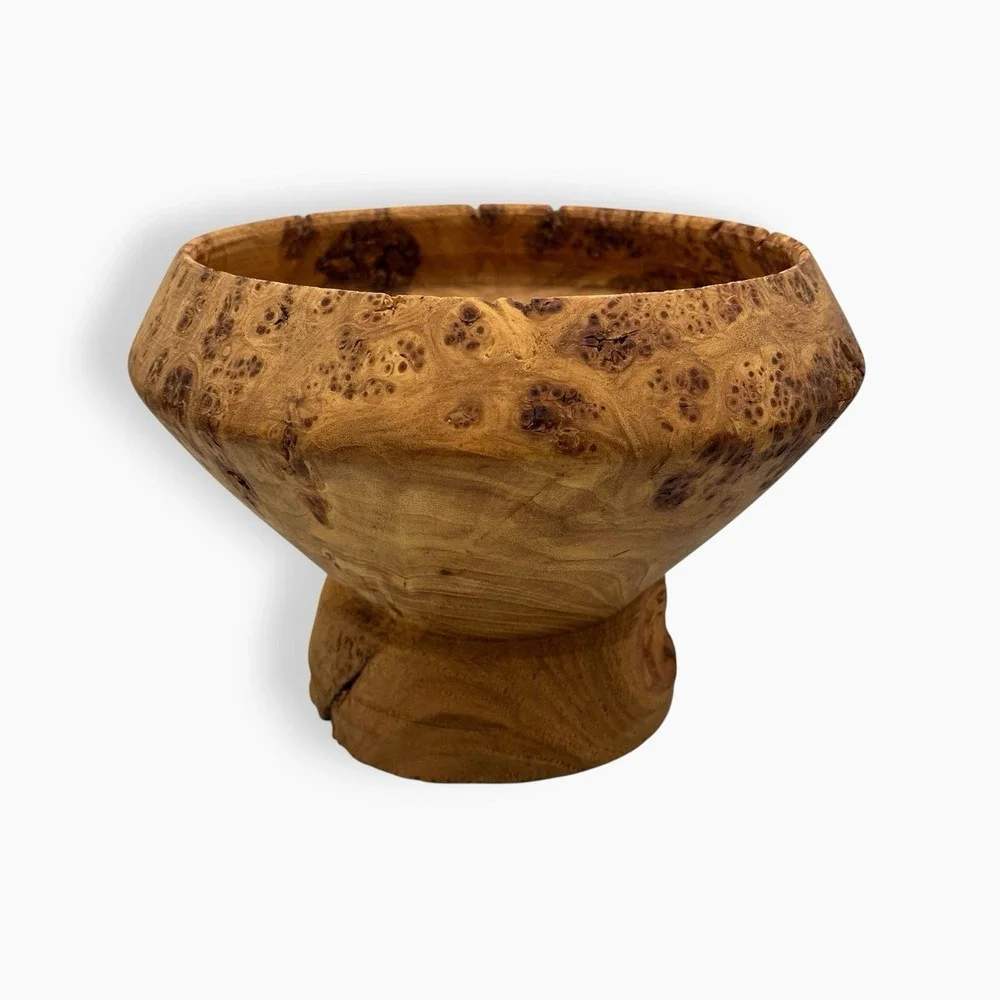 Burl Bowl Native American Wood Carved Pedestal Raised